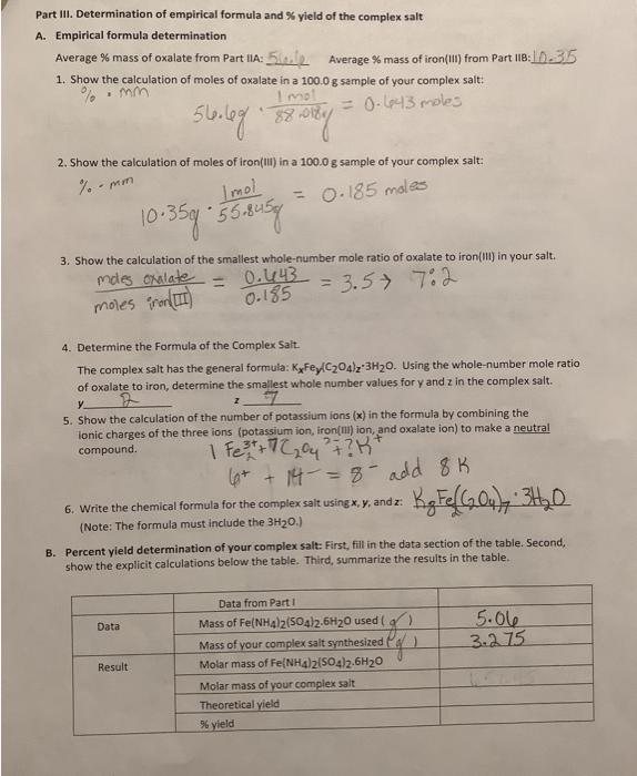 Solved show the molar mass calculation of your complex salt | Chegg.com