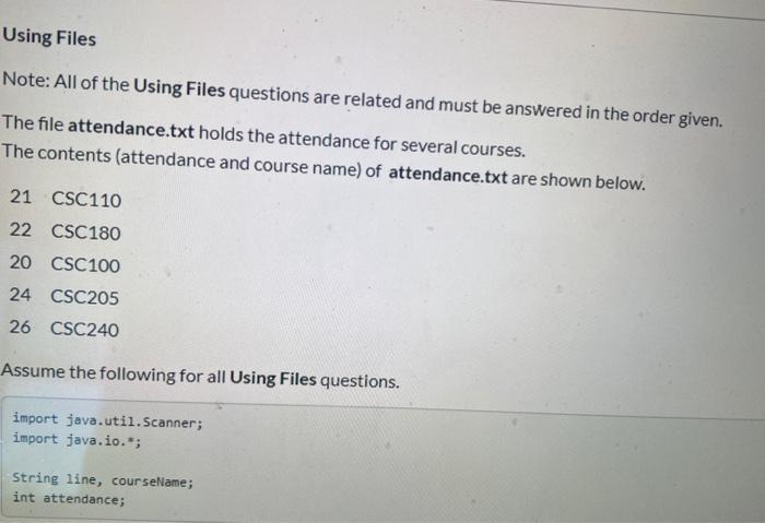 Solved Using Files Note: All Of The Using Files Questions | Chegg.com