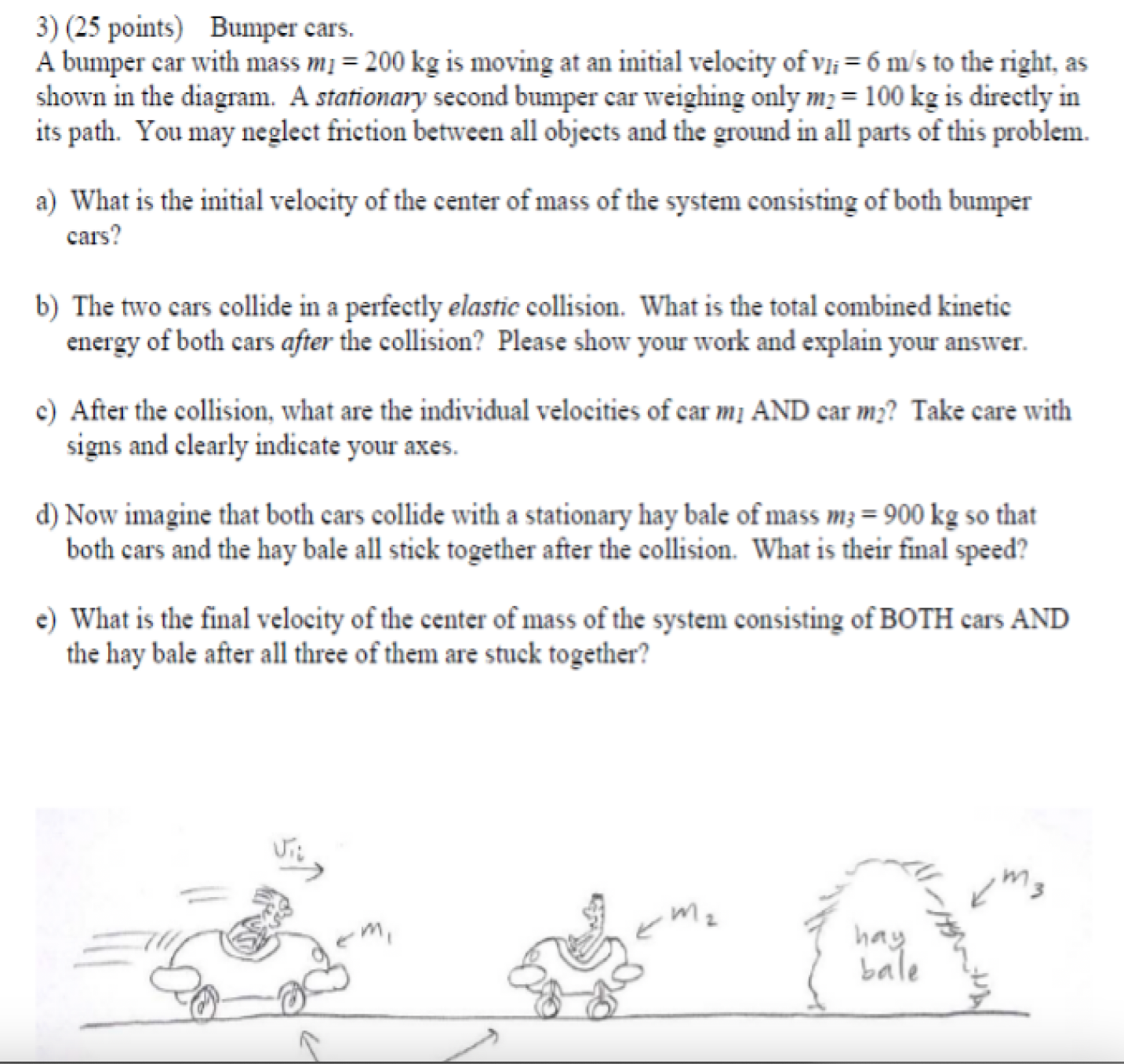 Solved (25 ﻿points) ﻿Bumper cars.A bumper car with mass | Chegg.com
