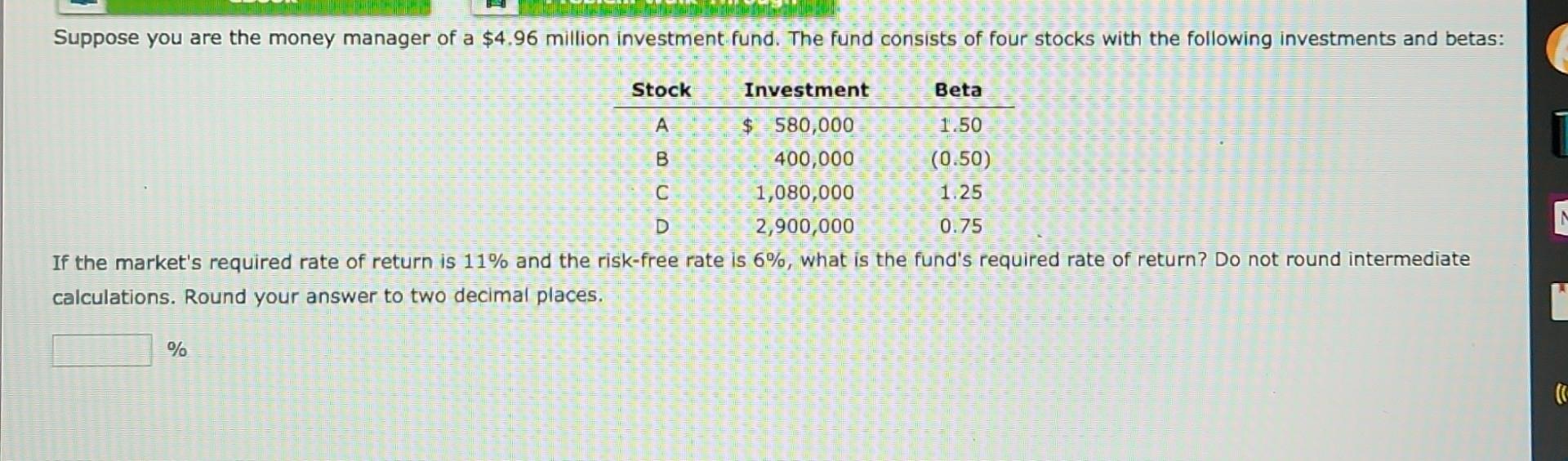 Required Retrun Solved If the market's required rate of return is 11% and | Chegg.com