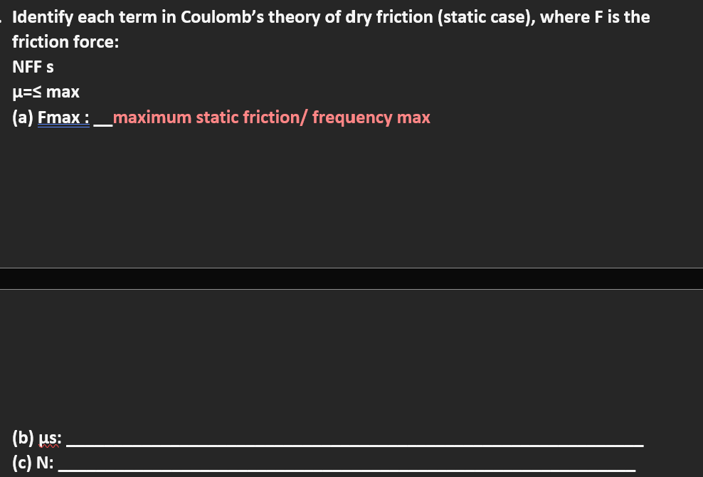 Solved Identify each term in Coulomb's theory of dry | Chegg.com