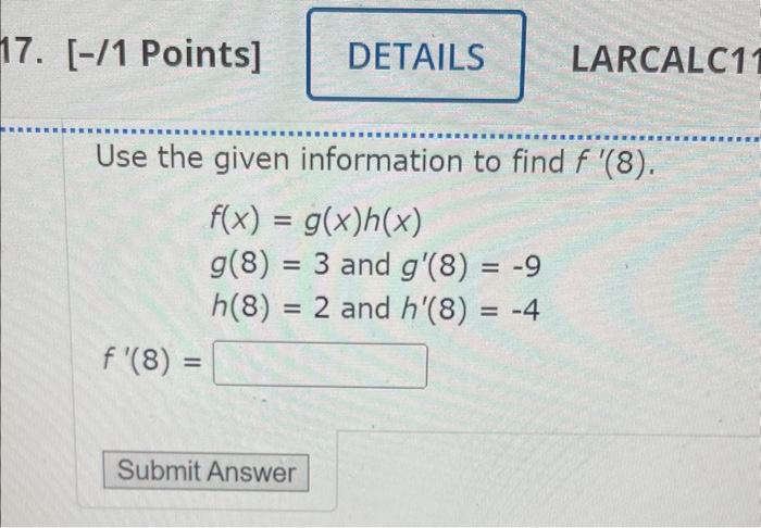 Solved 17. [-/1 Points] Use the given information to find | Chegg.com