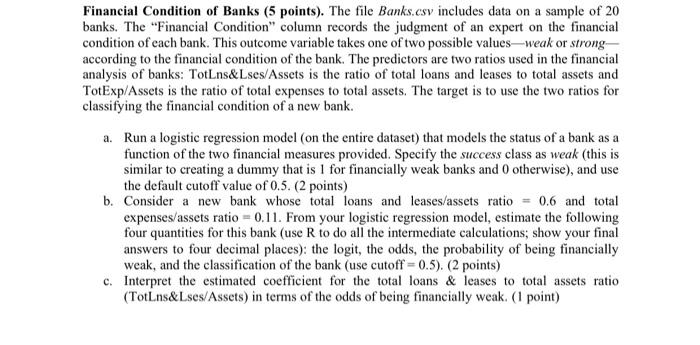 Solved Financial Condition of Banks (5 points). The file | Chegg.com