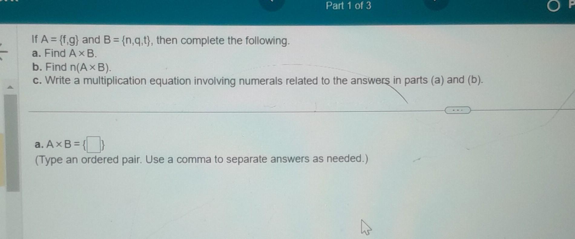 Solved If A={f,g} And B={n,q,t}, Then Complete The | Chegg.com