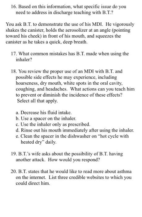 Solved cast study questions-B.T., a 31-year-old man who | Chegg.com