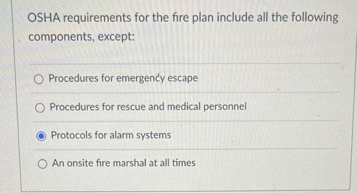 OSHA Requirements For The Fire Plan Include All The | Chegg.com