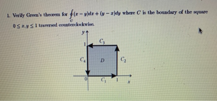 Solved 1 Verify Green S Theorem For F S Y Dx N A Chegg Com