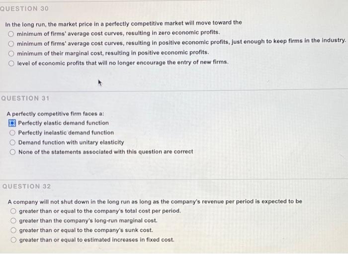 Solved QUESTION 30 In the long run, the market price in a | Chegg.com