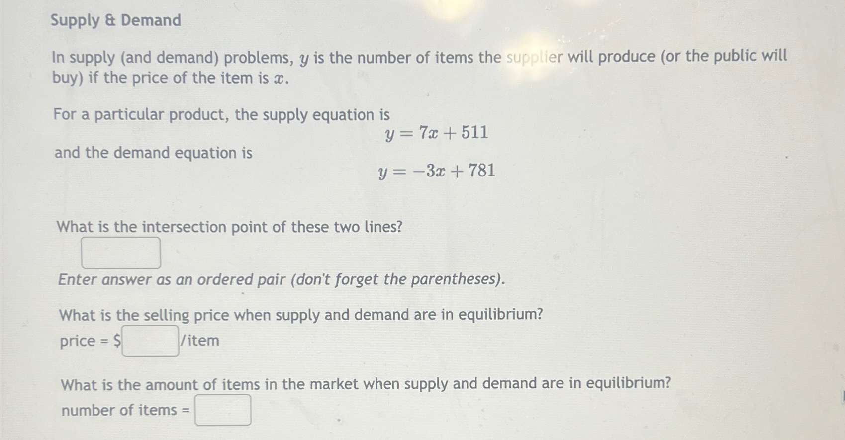 Solved Supply & DemandIn supply (and demand) ﻿problems, y
