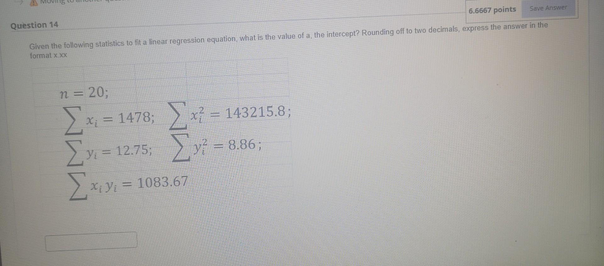 Solved Given the following statistics to fit a linear | Chegg.com