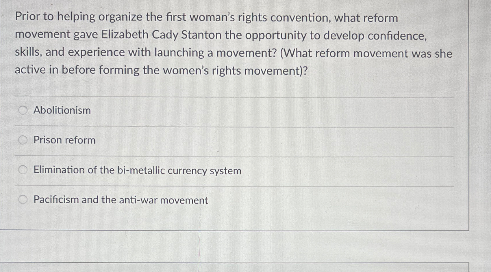 Solved Prior to helping organize the first woman's rights | Chegg.com