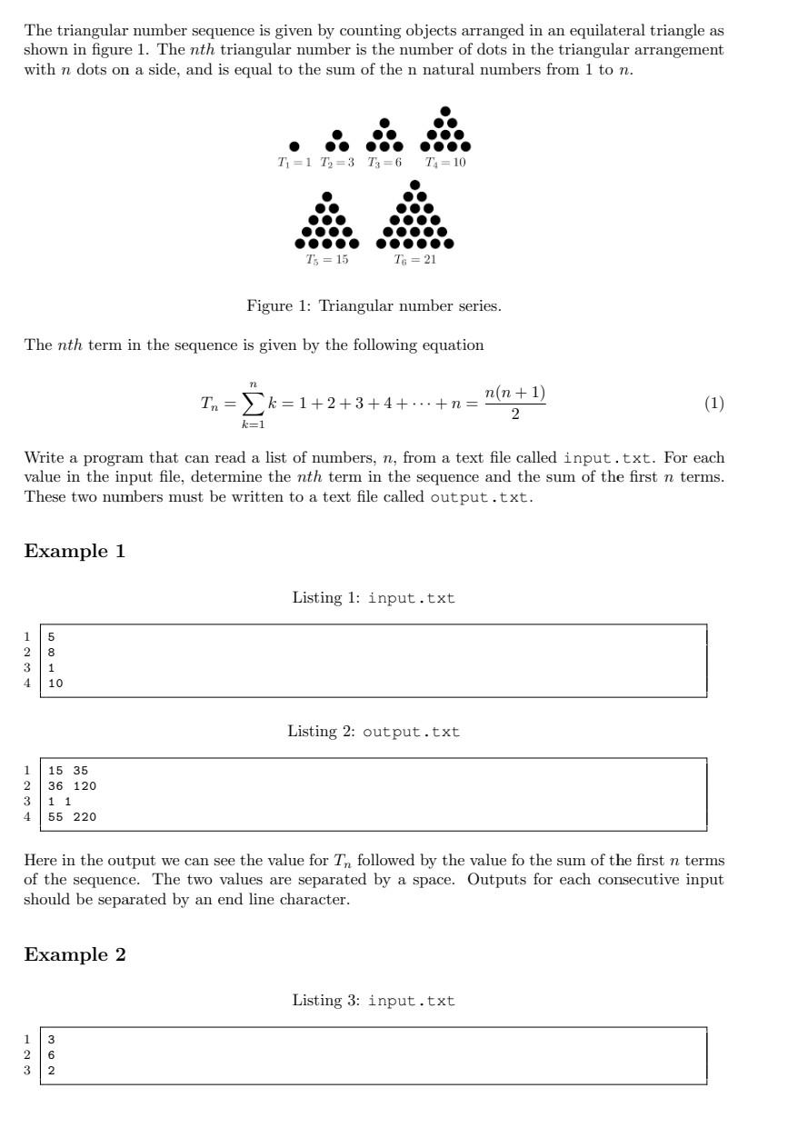 Solved The triangular number sequence is given by counting | Chegg.com