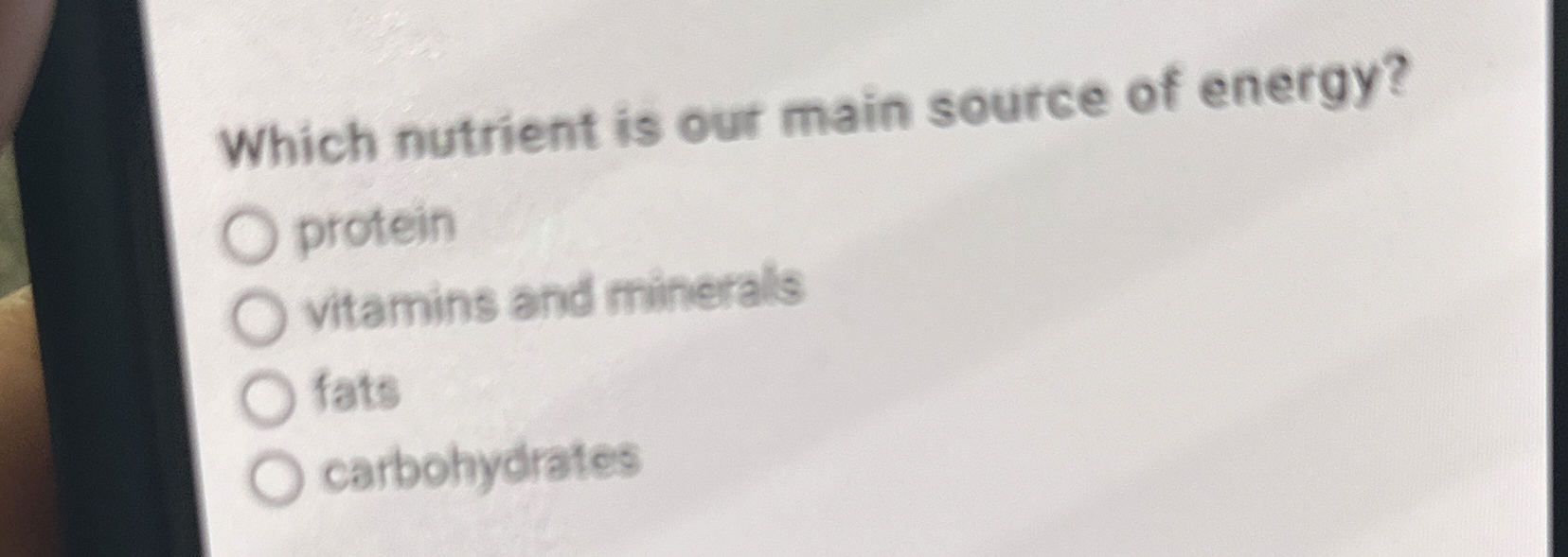 Solved Which nutrient is our main source of energy? | Chegg.com