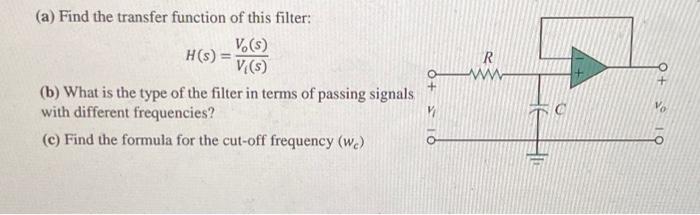 Solved (a) Find the transfer function of this filter: Vo(s) | Chegg.com