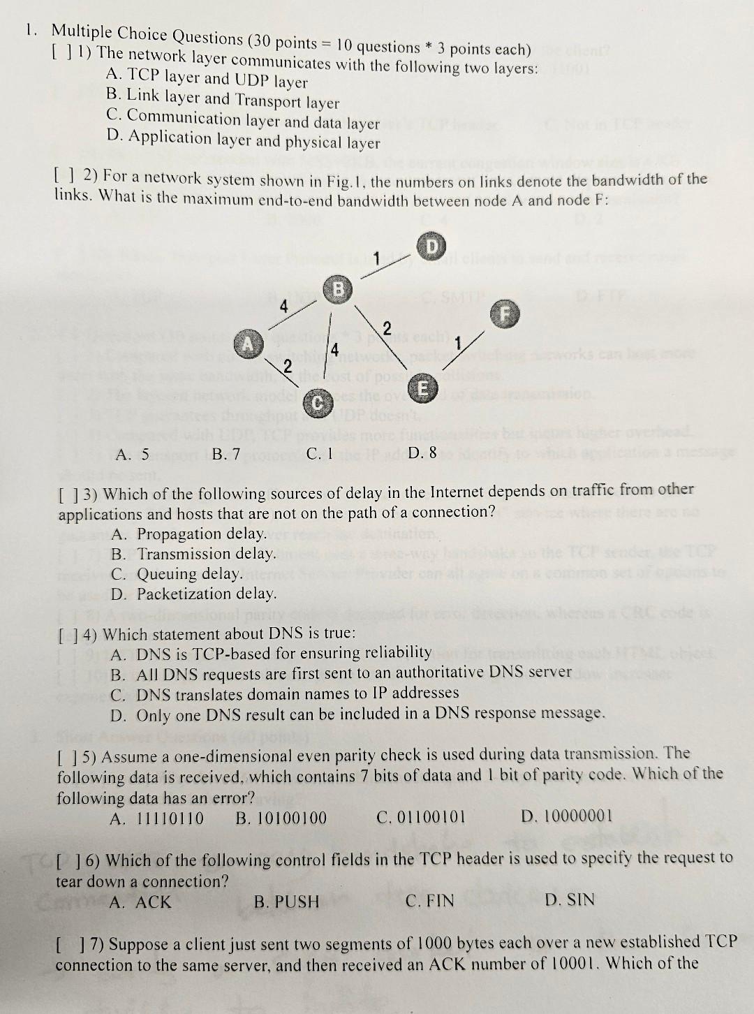 Solved 1. Multiple Choice Questions ( 30 points =10 | Chegg.com