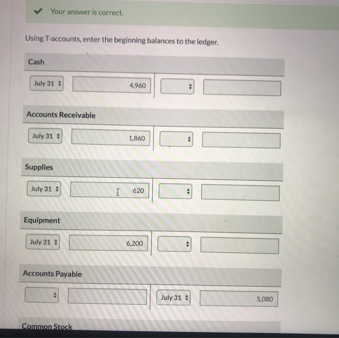 Solved Your answer is correct. Using T-accounts, enter the | Chegg.com