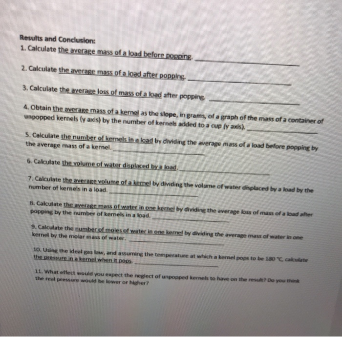 Popcorn Lab Determination of the pressure inside a