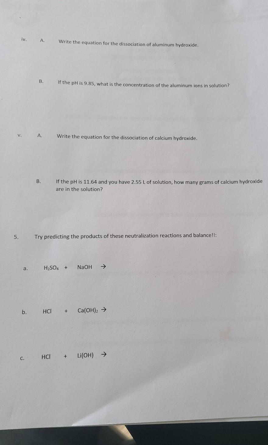 iv. A. Write the equation for the dissociation of  Chegg.com