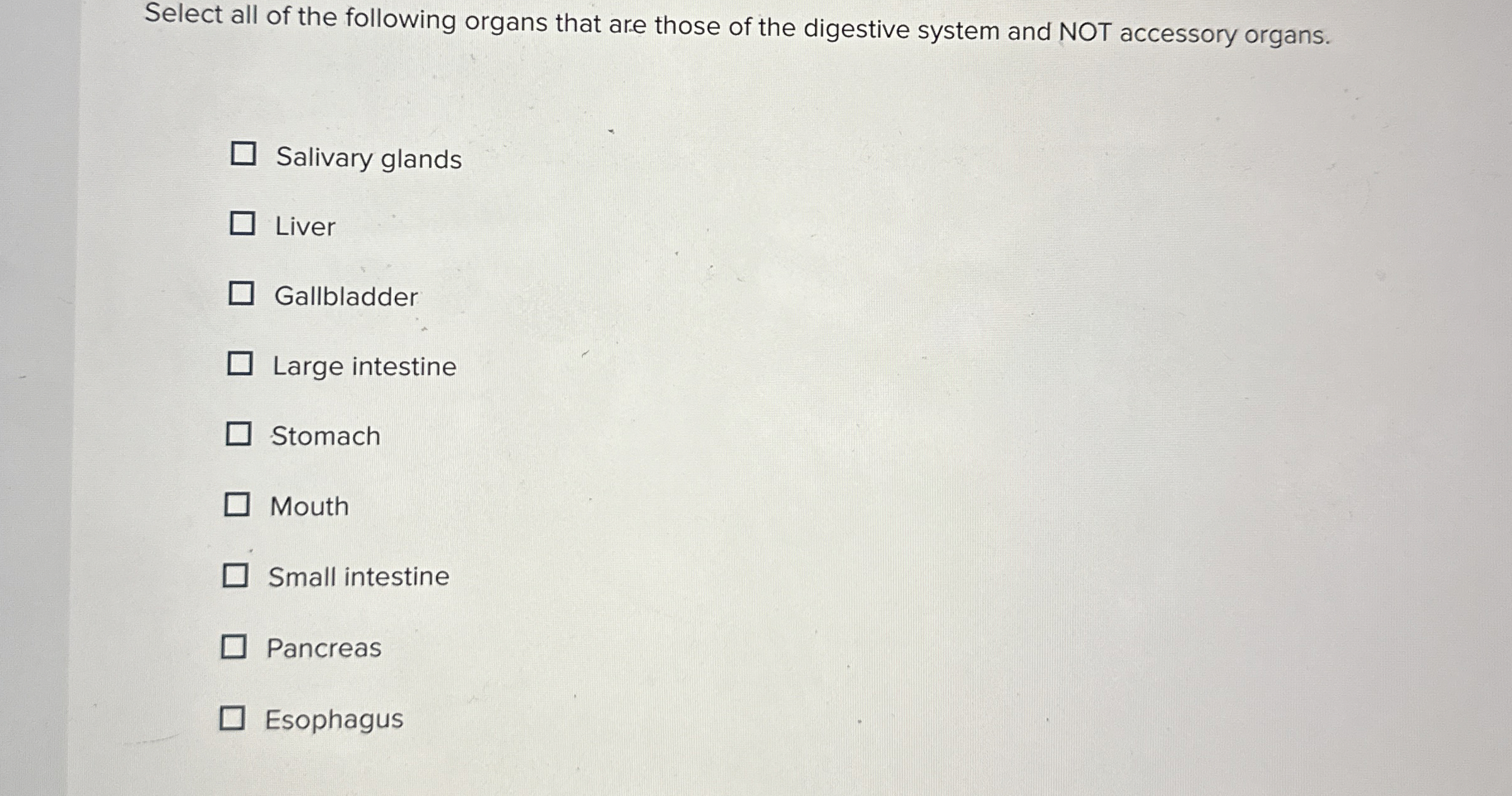 Solved Select all of the following organs that are those of