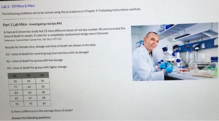 Solved Lab 2. Of Mice & Men The following problems are to be | Chegg.com