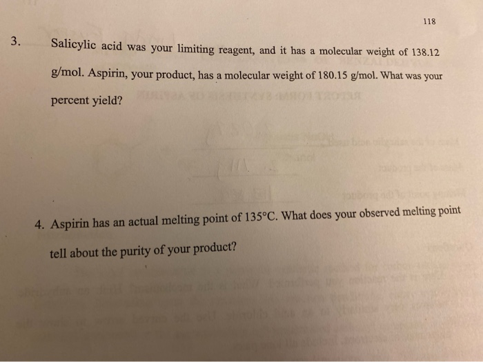Solved 118 3 Salicylic Acid Was Your Limiting Reagent And Chegg Com