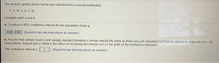 Solved The random sample shown below was selected from a | Chegg.com