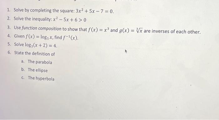 solve 2x 2 3x 5 0 by completing the square