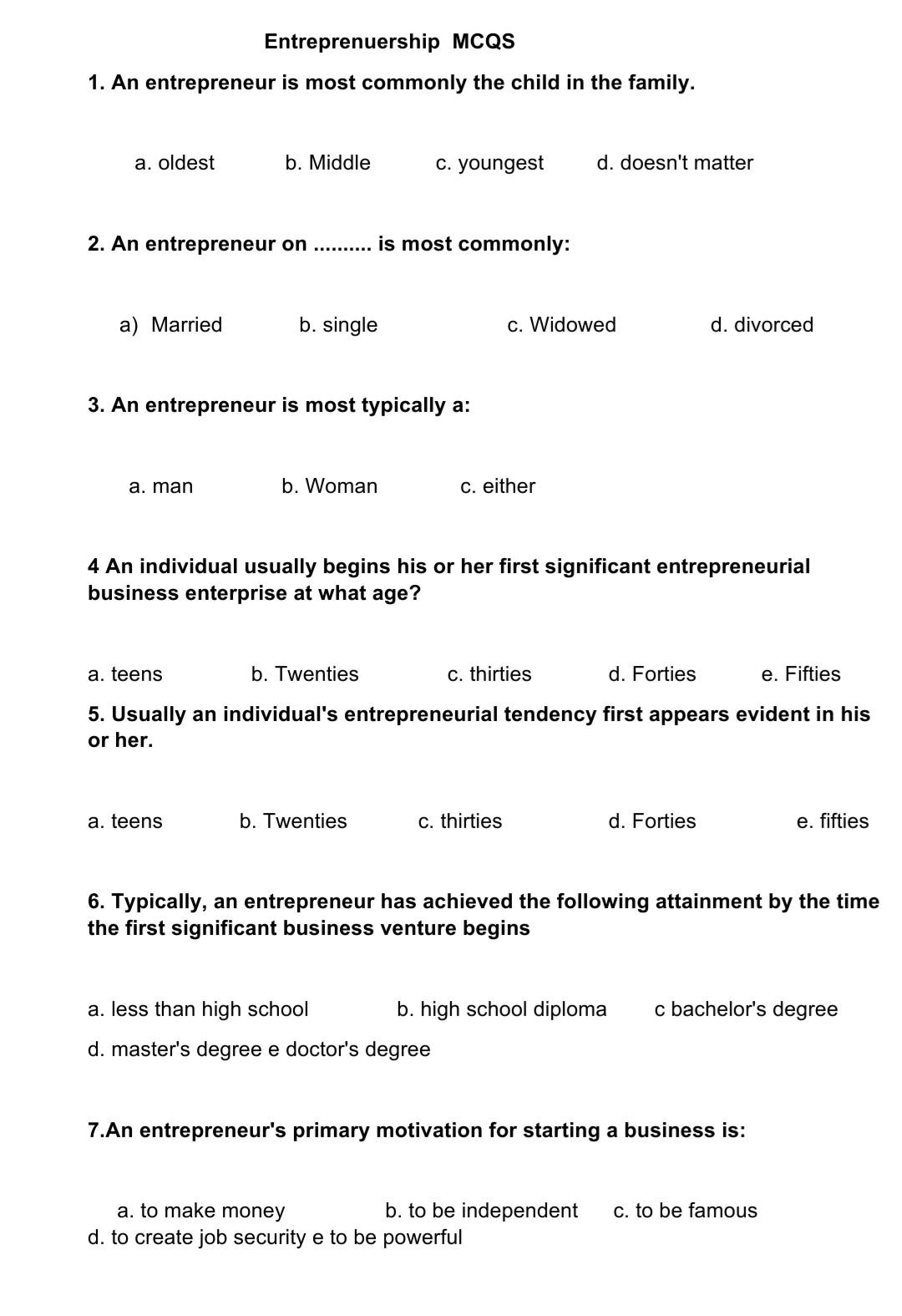 Solved Entreprenuership MCQS 1. An Entrepreneur Is Most | Chegg.com