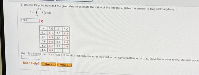 Solved (a) Use the Midpoint Rule and the given data to | Chegg.com