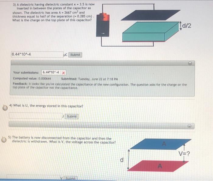 Solved Parallel Plate Capacitor and Dielectric 3 4 5 6 Two | Chegg.com