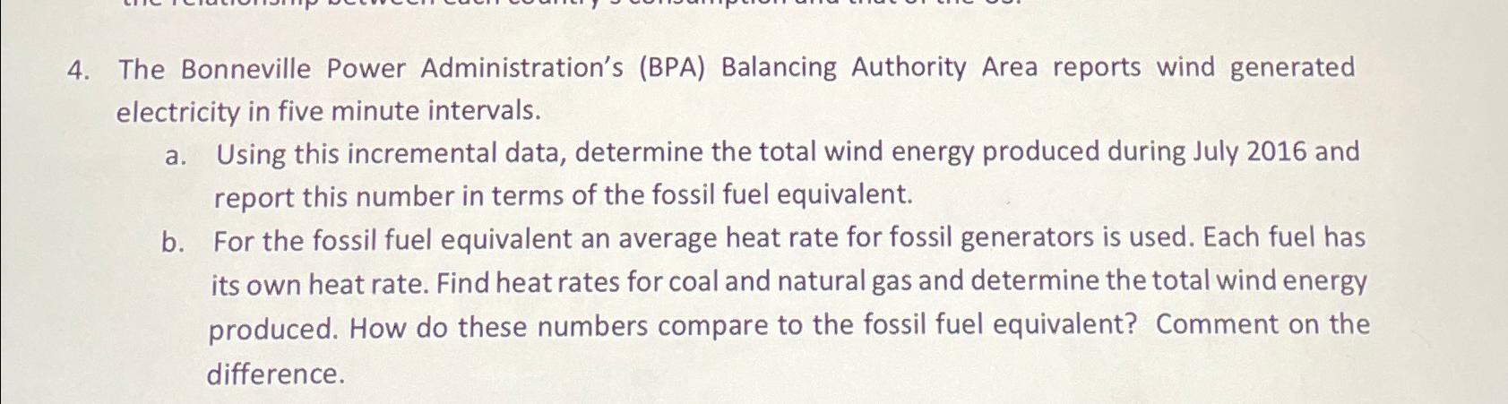 Solved The Bonneville Power Administration's (BPA) | Chegg.com