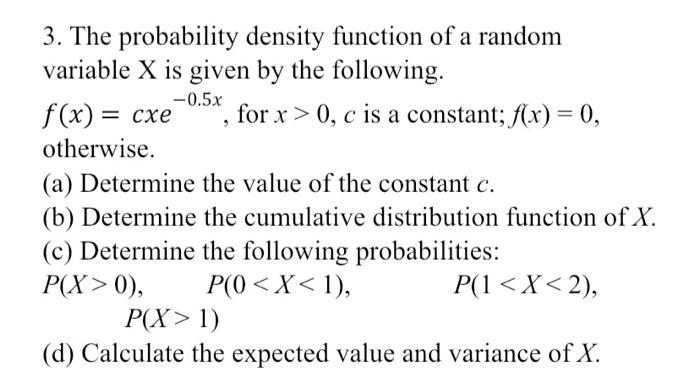 Solved 3. The probability density function of a random | Chegg.com