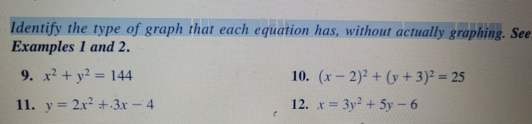 Solved Identify the type of graph that each equation has, | Chegg.com