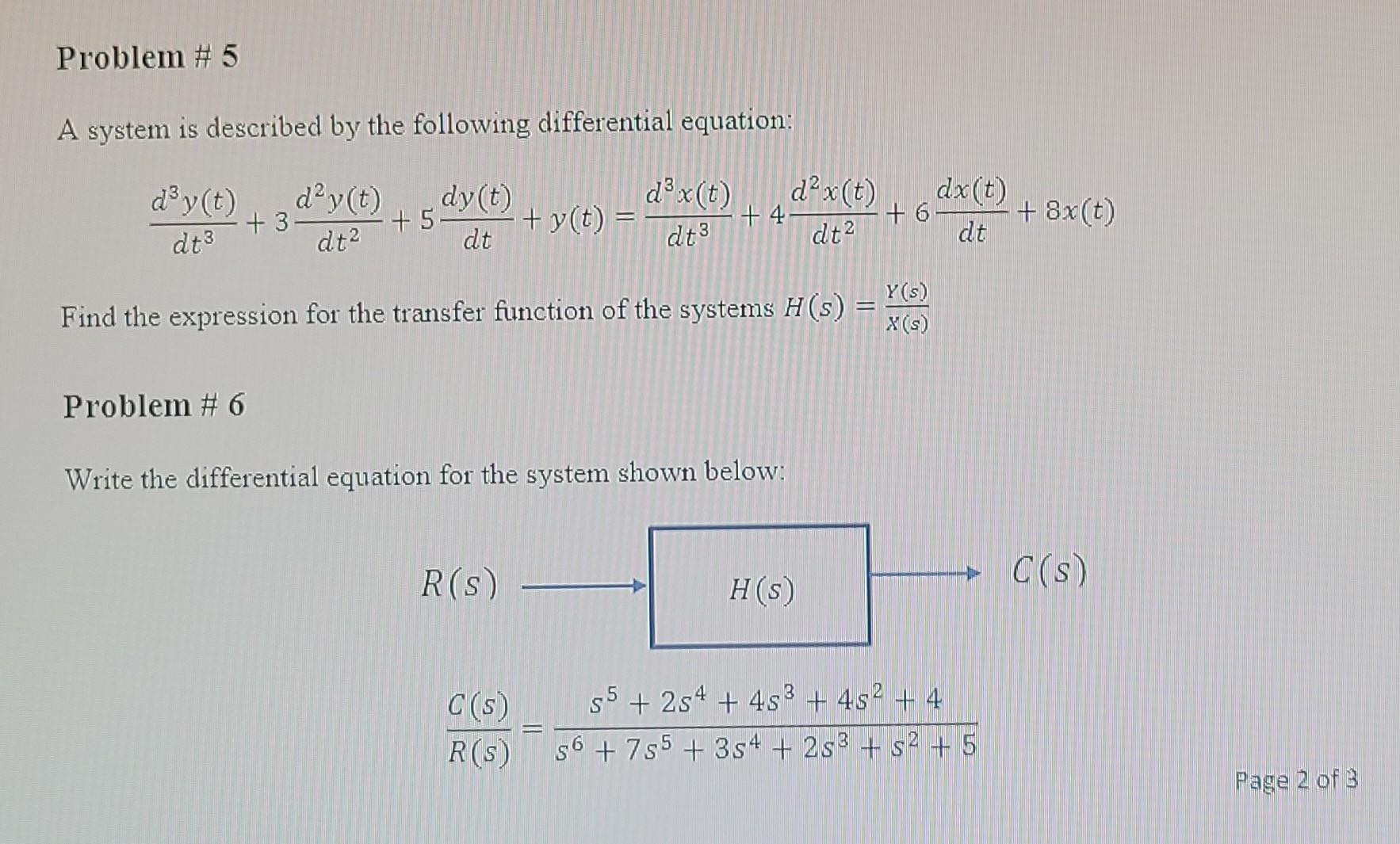 Solved A system is described by the following differential | Chegg.com