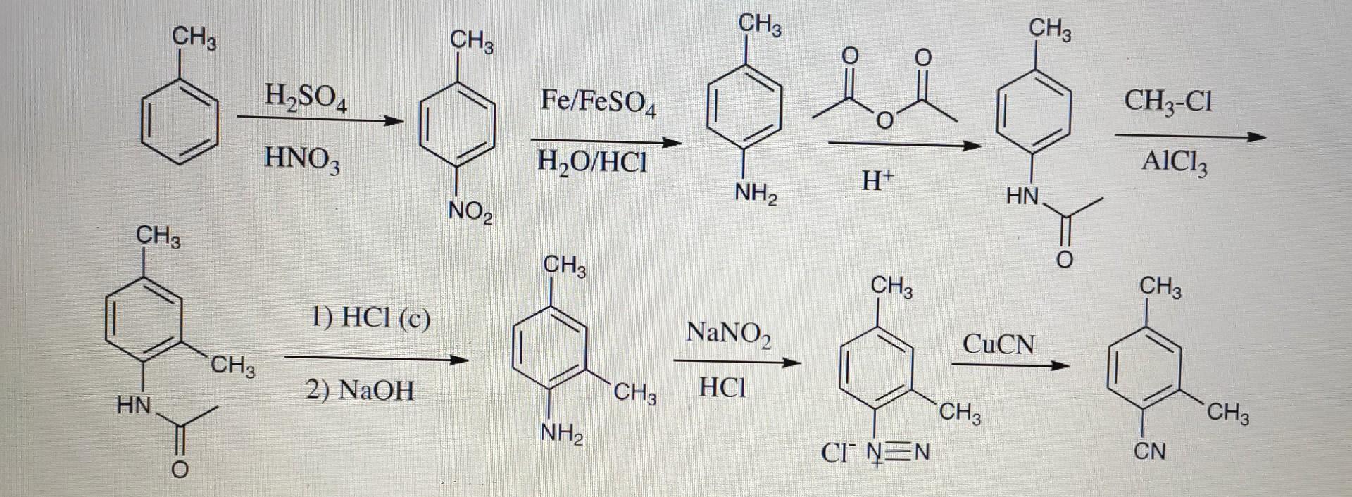 Solved H2O/HClFe/FeSO4 AlCl3CH3−Cl→ 1) HCl (c) 2) NaOH | Chegg.com