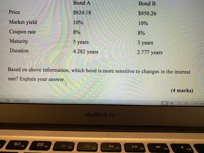 Solved Bond A Bond B Price $924.18 $950.26 10% 10% Market | Chegg.com