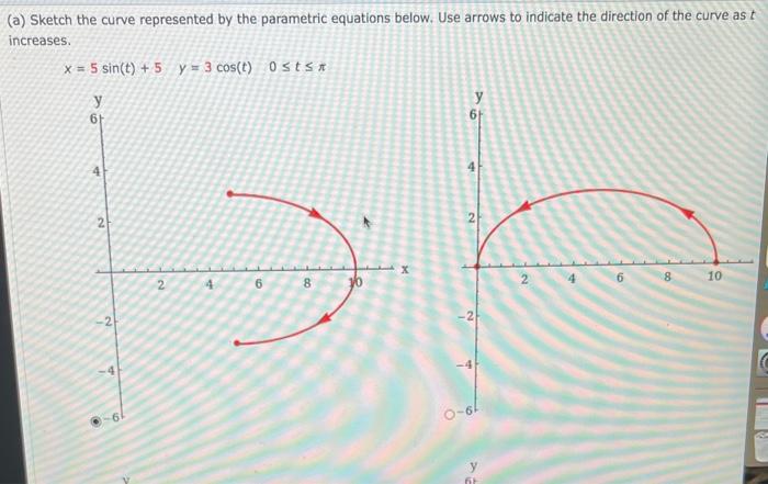 (a) Sketch the curve represented by the parametric equations below. Use arrows to indicate the direction of the curve as incr