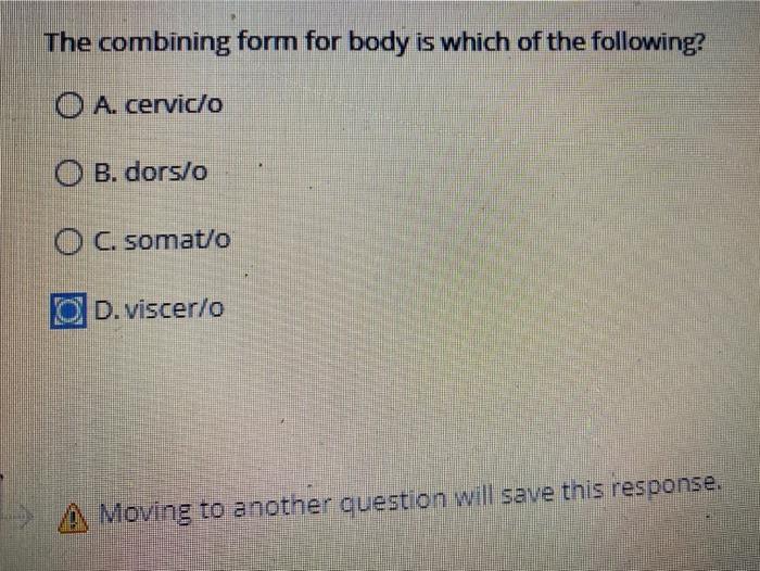 Solved The combining form for body is which of the | Chegg.com