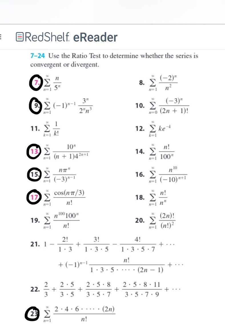 目RedShelf. ﻿eReader7-24 ﻿Use the Ratio Test to | Chegg.com