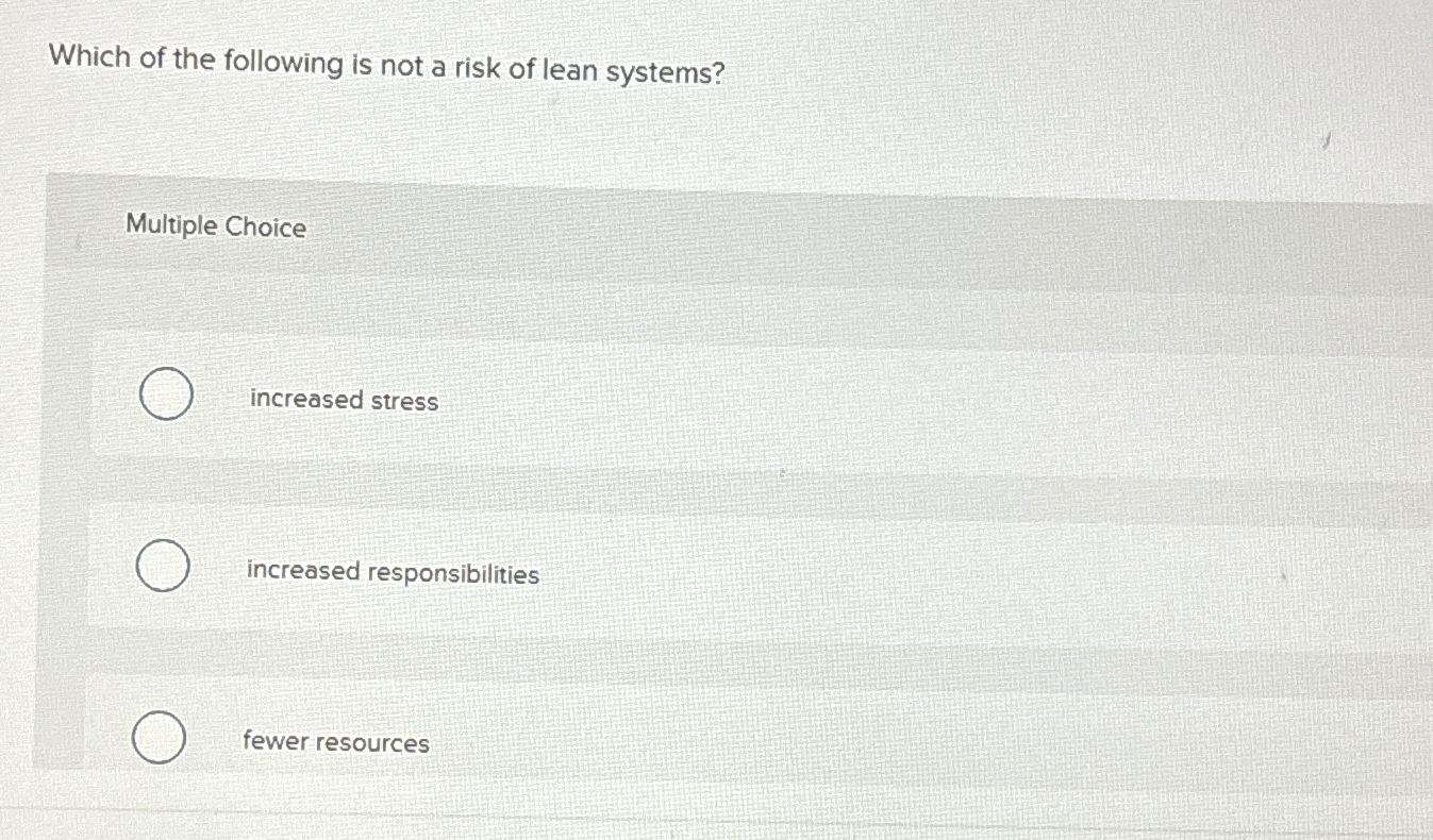 Solved Which of the following is not a risk of lean | Chegg.com