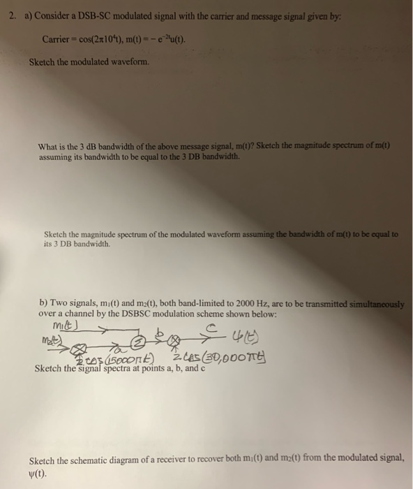 Solved 2 A Consider A Dsb Sc Modulated Signal With The Chegg Com
