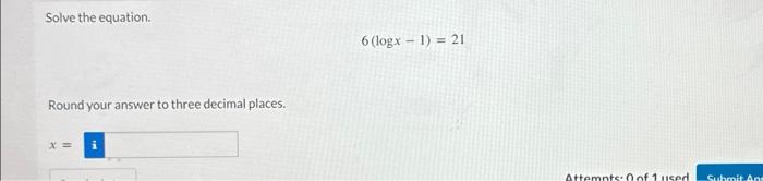 Solved Solve the equation. Round your answer to three | Chegg.com