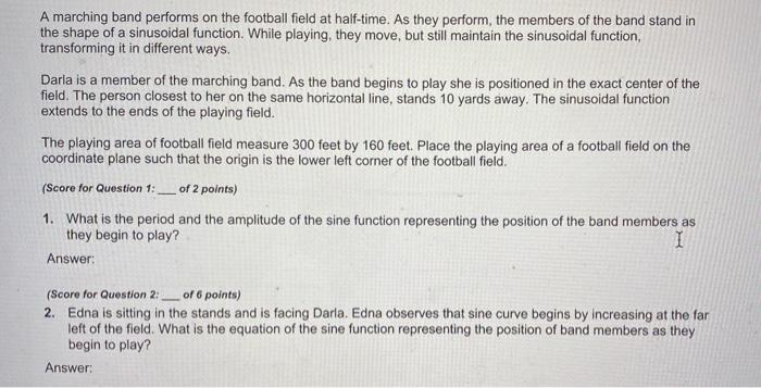 Solved A marching band performs on the football field at | Chegg.com