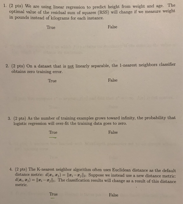Solved 1. (2 pts) We are using linear regression to predict | Chegg.com