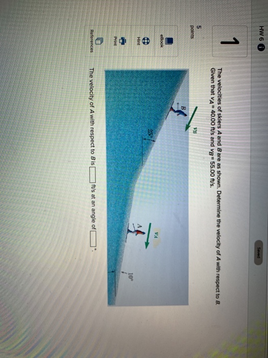 Solved HW 6 Seved 1 The velocities of skiers A and B are as | Chegg.com