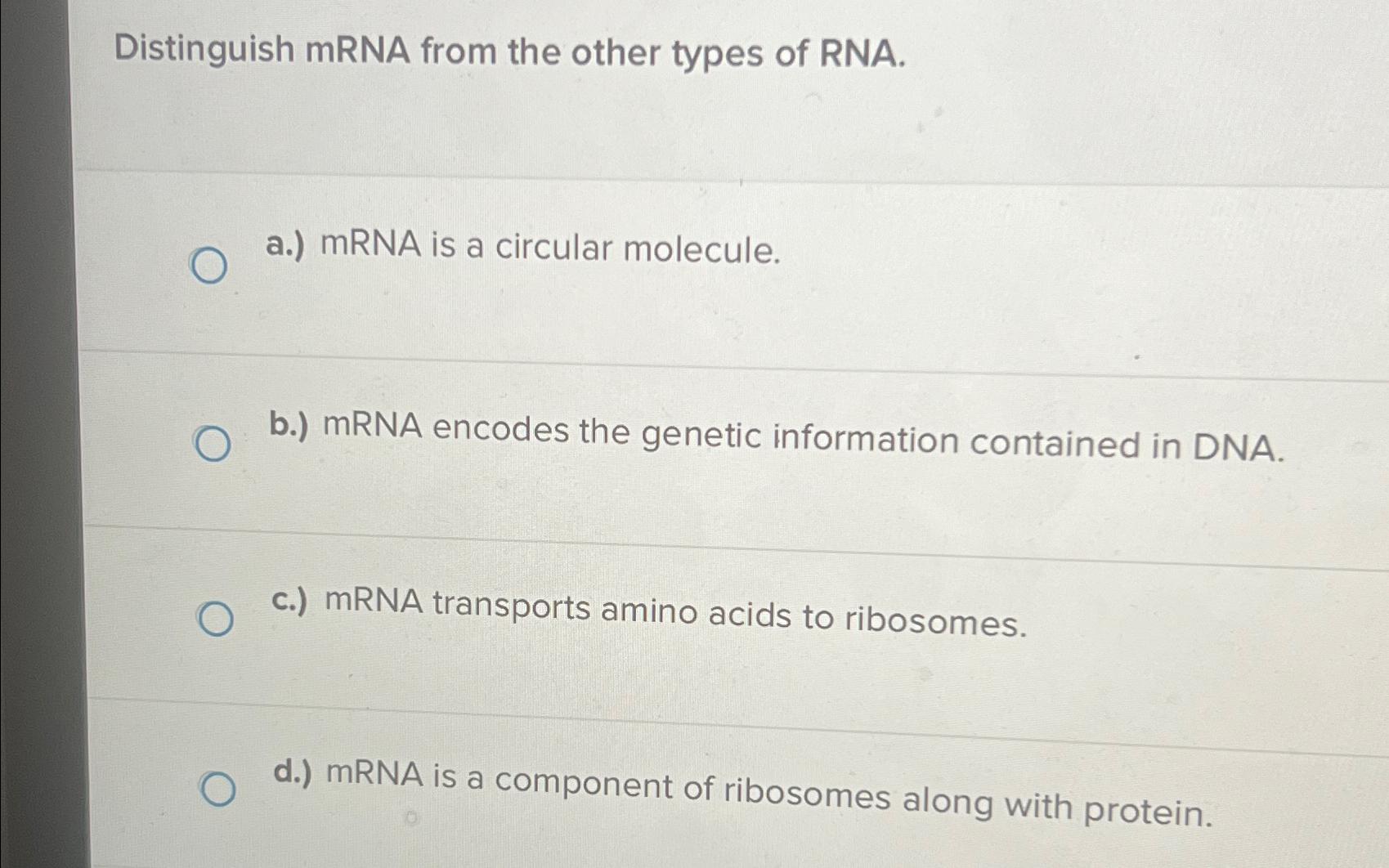 Solved Distinguish mRNA from the other types of RNA.a.) | Chegg.com