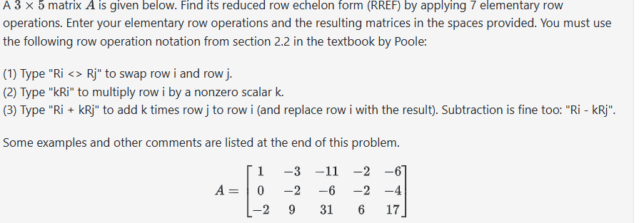 Solved A 3×5 ﻿matrix A is ﻿given below. Find its reduced row | Chegg.com