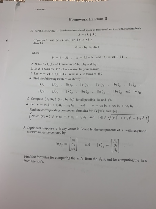 Math 607 Homework Handout Ii A For The Following Chegg Com