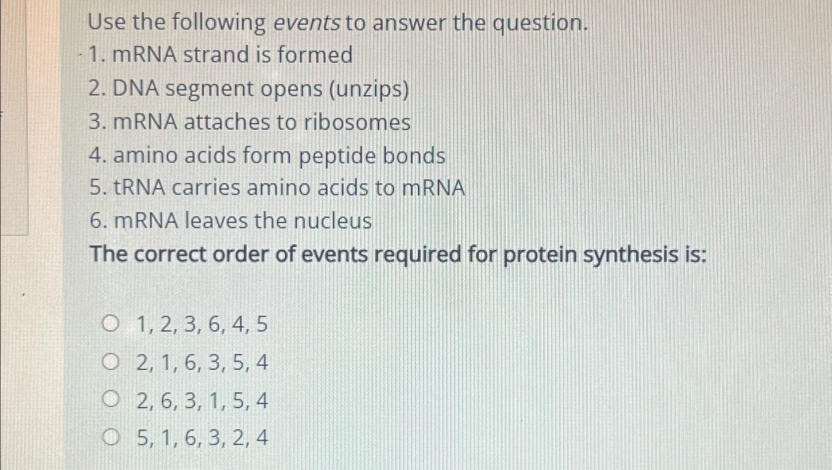 Solved Use the following events to answer the question.mRNA | Chegg.com