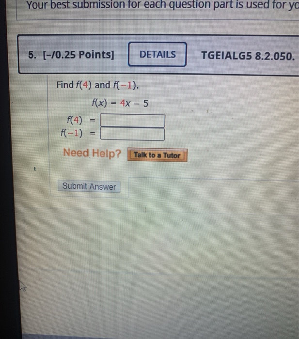 Solved Your best submission for each question part is used | Chegg.com